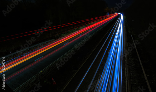 Light Streaks fast moving freeway traffic