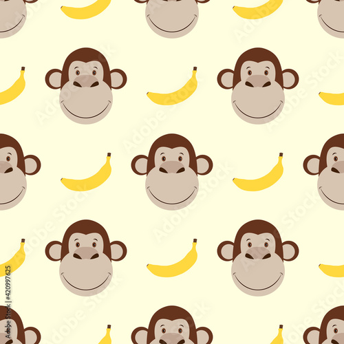 Monkeys and bananas. Seamless pattern.