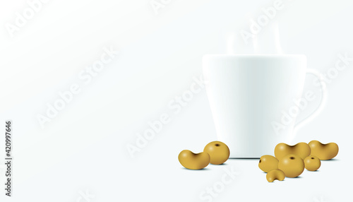 Illustration of Soy milk with soybeans isolated on white background.