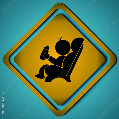 child in car yellow danger sign on blue background with additional outline and shadows vector illustration EPS 10

