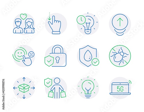 Business icons set. Included icon as Buyer insurance, Time management, Swipe up signs. Vector