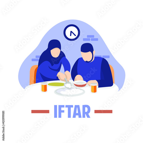 Iftar Background With Moslem Elder Couple Eat Together At The Dining Room