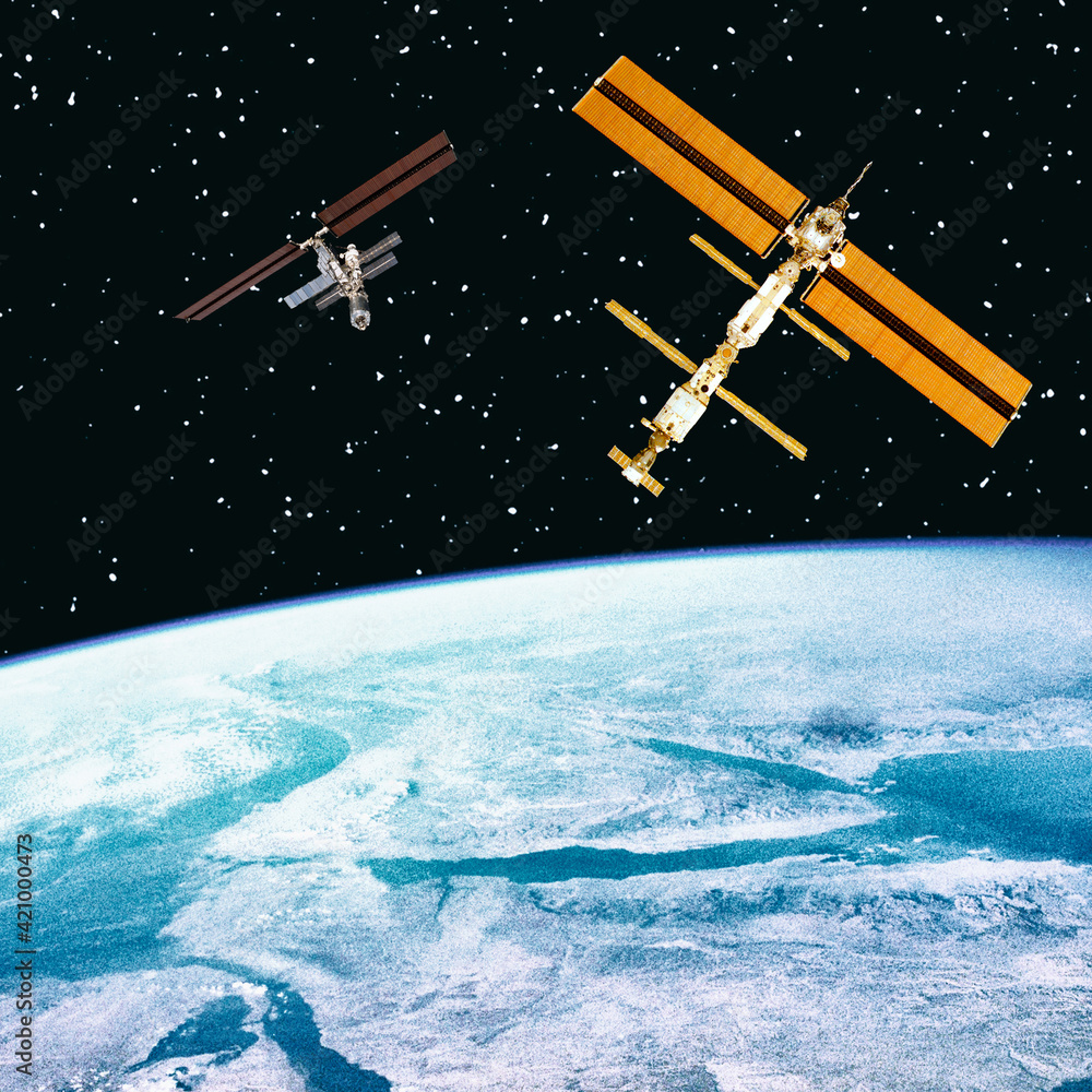 Spaceships in space. Science theme. The elements of this image furnished by NASA. Spaceships in space. Science theme. The elements of this image furnished by NASA.