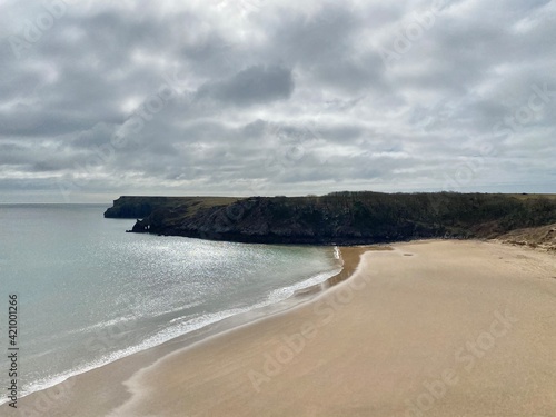 View of Barafundle beach on the Pembrokeshire coast path in wales