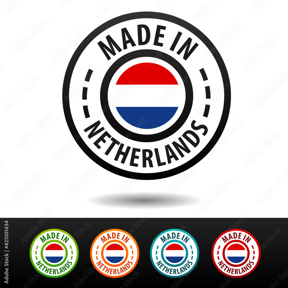 Made in Netherlands badges with Netherland flag.