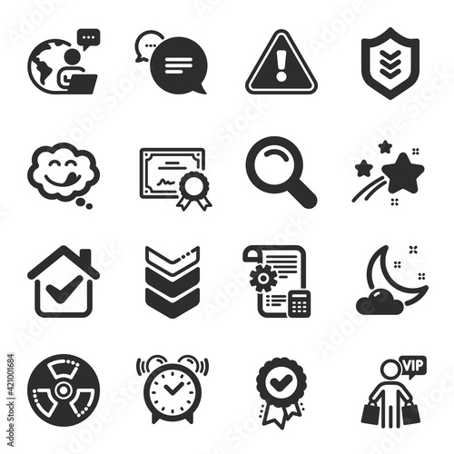 Set of Business icons, such as Alarm clock, Text message, Vip shopping symbols. Vector