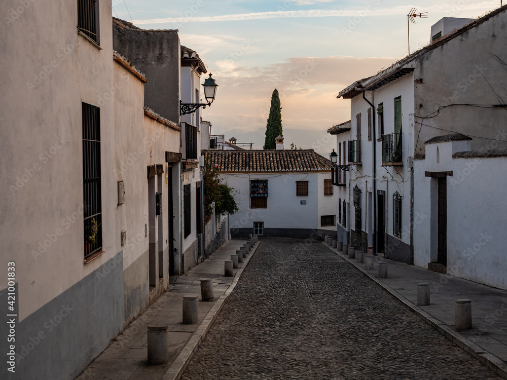narrow street in Granada, Spain
