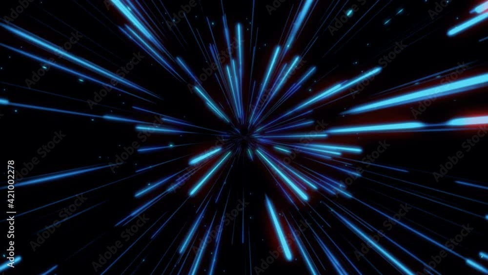 Loopable glowing light streak tunnel in blue color with small dots, stars. Abstract wormhole, hyperloop, firework background Loopable glowing light streak tunnel in blue color with small dots, stars. Abstract wormhole, hyperloop, firework background
