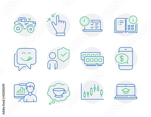 Business icons set. Included icon as Tractor, Instruction info, Phone payment signs. Vector