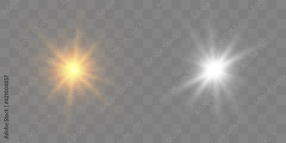 Bright light effect with rays and highlights for vector illustration.