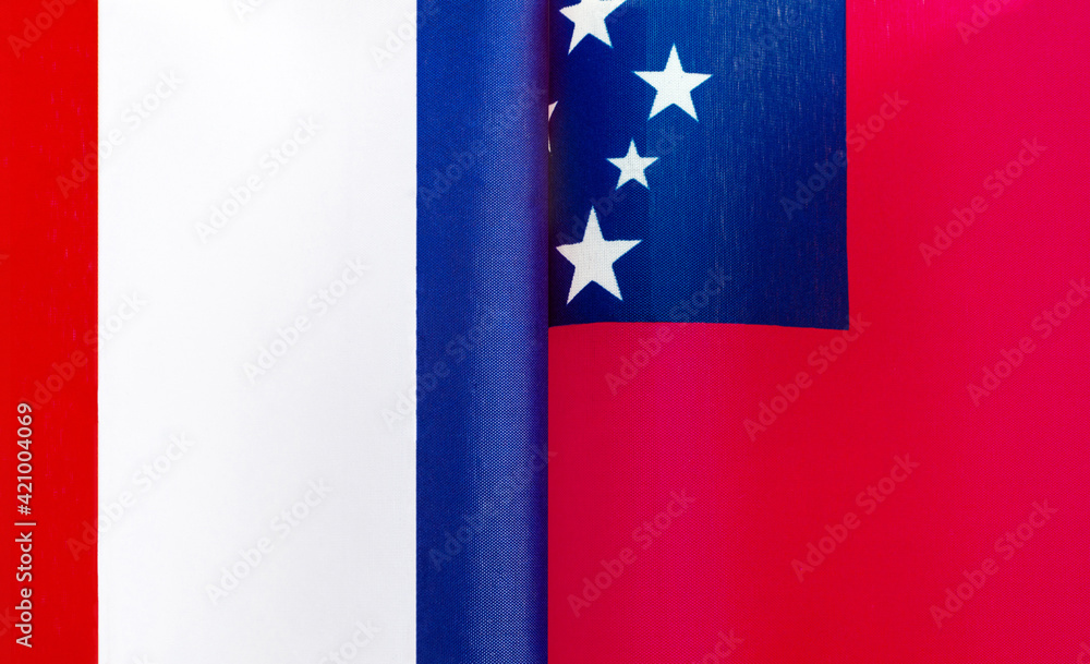 fragments of the national flags of France and Samoa close-up fragments of the national flags of France and Samoa close-up