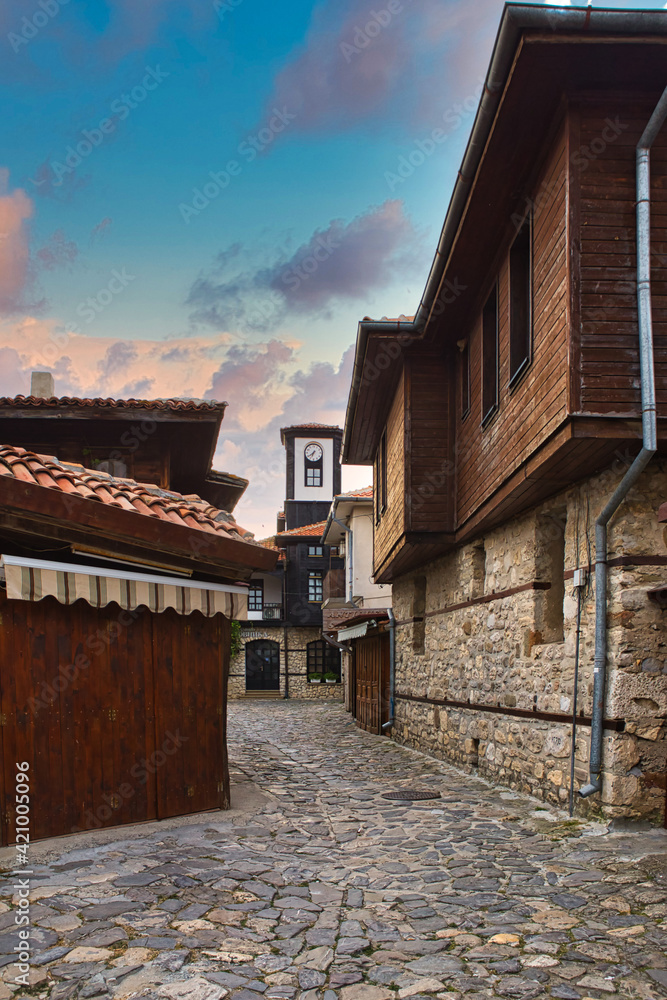NESSEBAR, BULGARIA, JUNY 20, 2016: architectural solutions Nessebar old town buildings. residential quarter. NESSEBAR, BULGARIA, JUNY 20, 2016: architectural solutions Nessebar old town buildings. residential quarter.