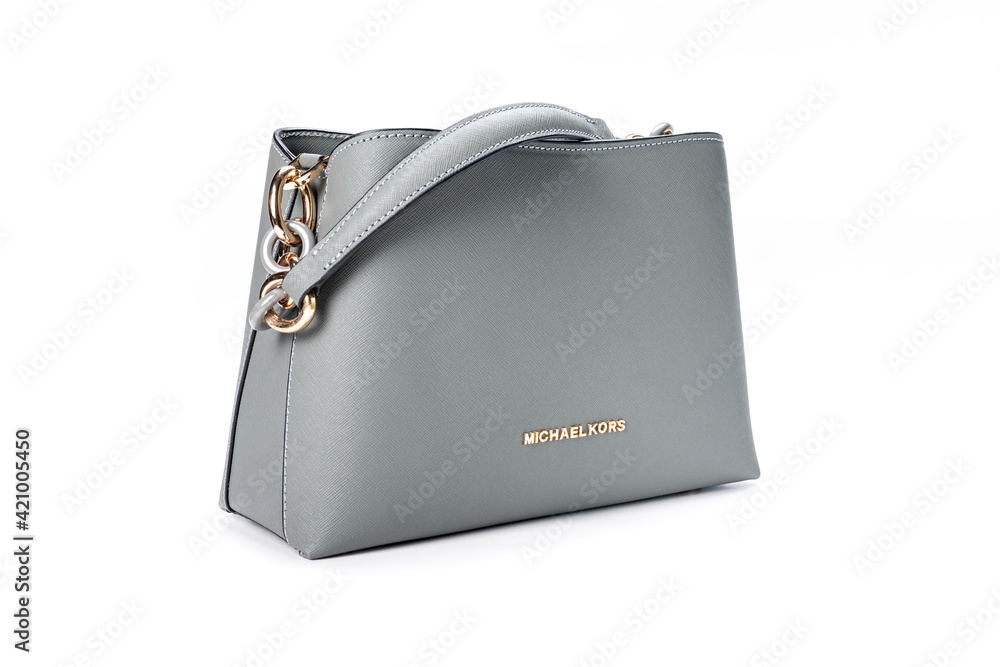 MOSCOW, RUSSIA - MARCH, 17, 2021: leather grey handbag Michael Kors on  white background. Michael Kors brand of clothing, accessories and perfume  Stock-Foto | Adobe Stock