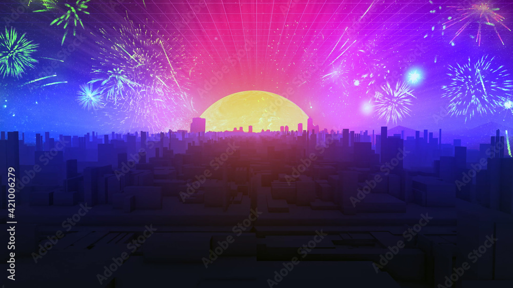 Naklejka premium City Celebration Promotion Neon Skyline