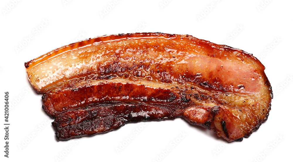 Fried smoked bacon isolated on white background Fried smoked bacon isolated on white background