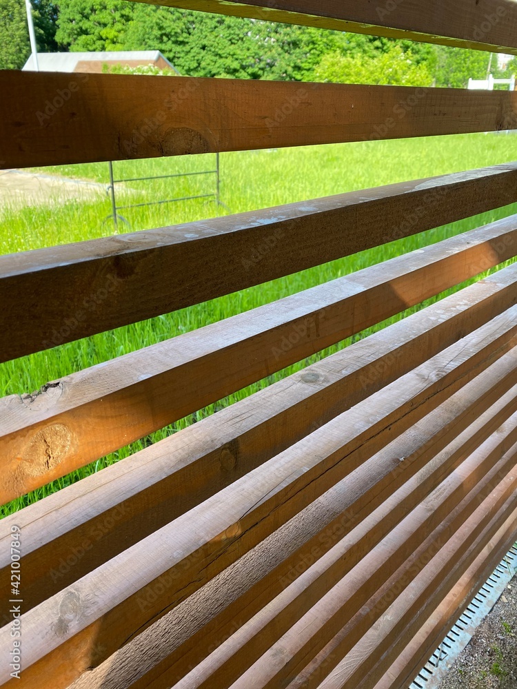 wooden fence with green leaves