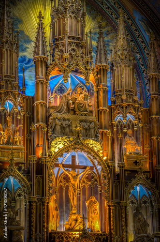 Altar of Montreal Notre-Dame Basilica (French: Basilique Notre-Dame de Montreal), Montreal, Quebec, Canada.