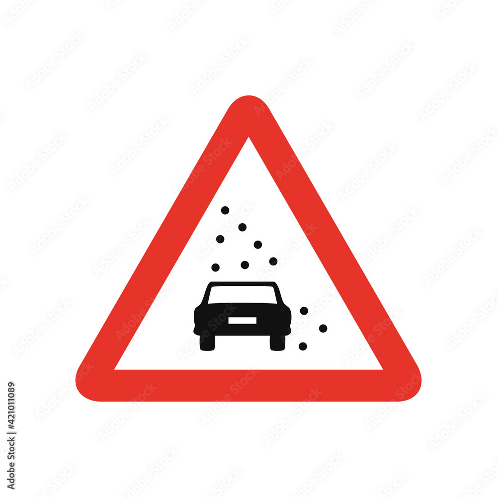 Triangular traffic signal in white and red, isolated on white background. Warning of reduced visibility Triangular traffic signal in white and red, isolated on white background. Warning of reduced visibility