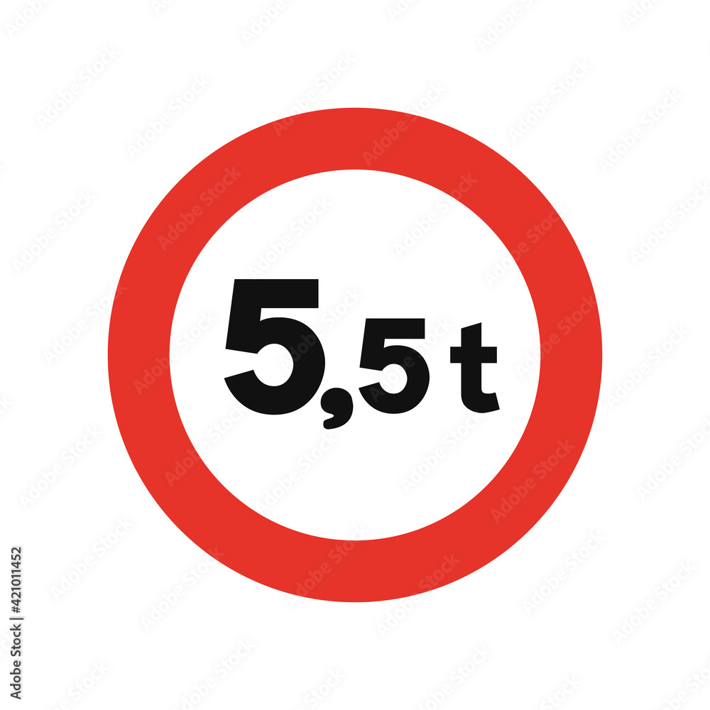 Rounded traffic signal in white and red, isolated on white background. Entry prohibited for vehicles with higher laden mass than indicated Rounded traffic signal in white and red, isolated on white background. Entry prohibited for vehicles with higher laden mass than indicated