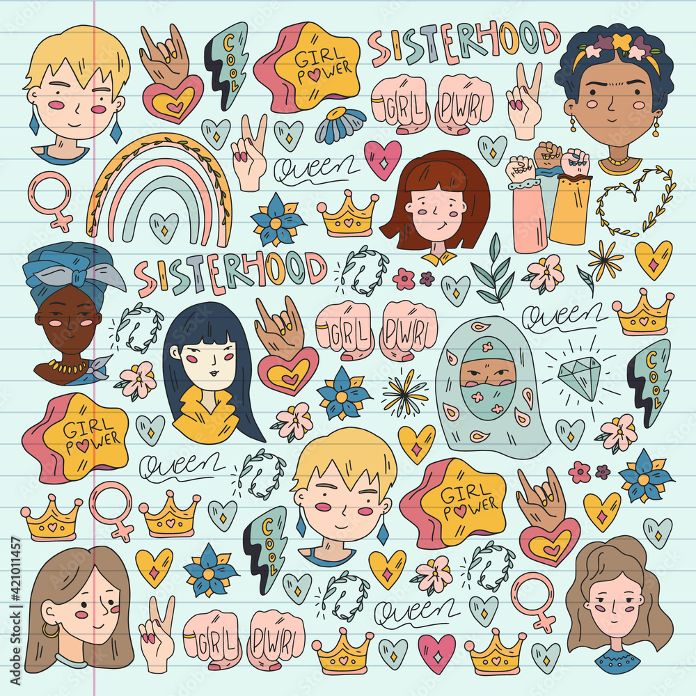 Feminism vector pattern. Fight for women rights. Hand lettering quotes. Feminism vector pattern. Fight for women rights. Hand lettering quotes.