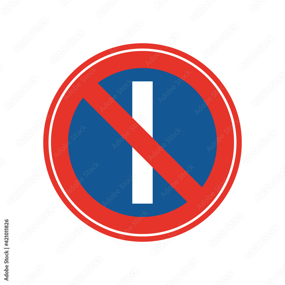 Rounded traffic signal in blue and red, isolated on white background. Parking prohibited on odd days Rounded traffic signal in blue and red, isolated on white background. Parking prohibited on odd days