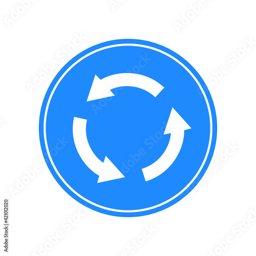 Rounded traffic signal in blue and white, isolated on white background. Compulsory rotary direction intersection