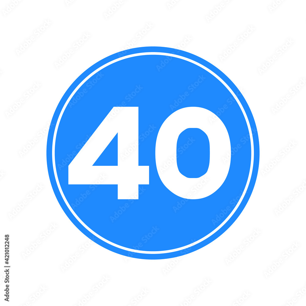 Rounded traffic signal in blue and white, isolated on white background. Minimum speed of forty Rounded traffic signal in blue and white, isolated on white background. Minimum speed of forty