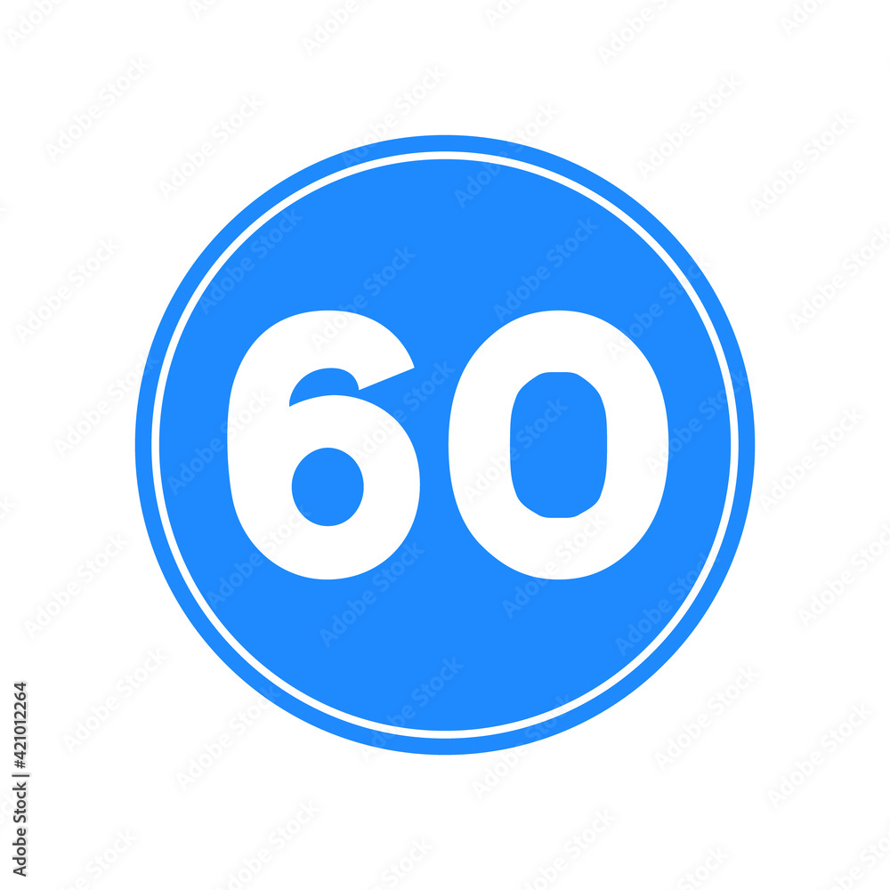 Rounded traffic signal in blue and white, isolated on white background. Minimum speed of sixty Rounded traffic signal in blue and white, isolated on white background. Minimum speed of sixty