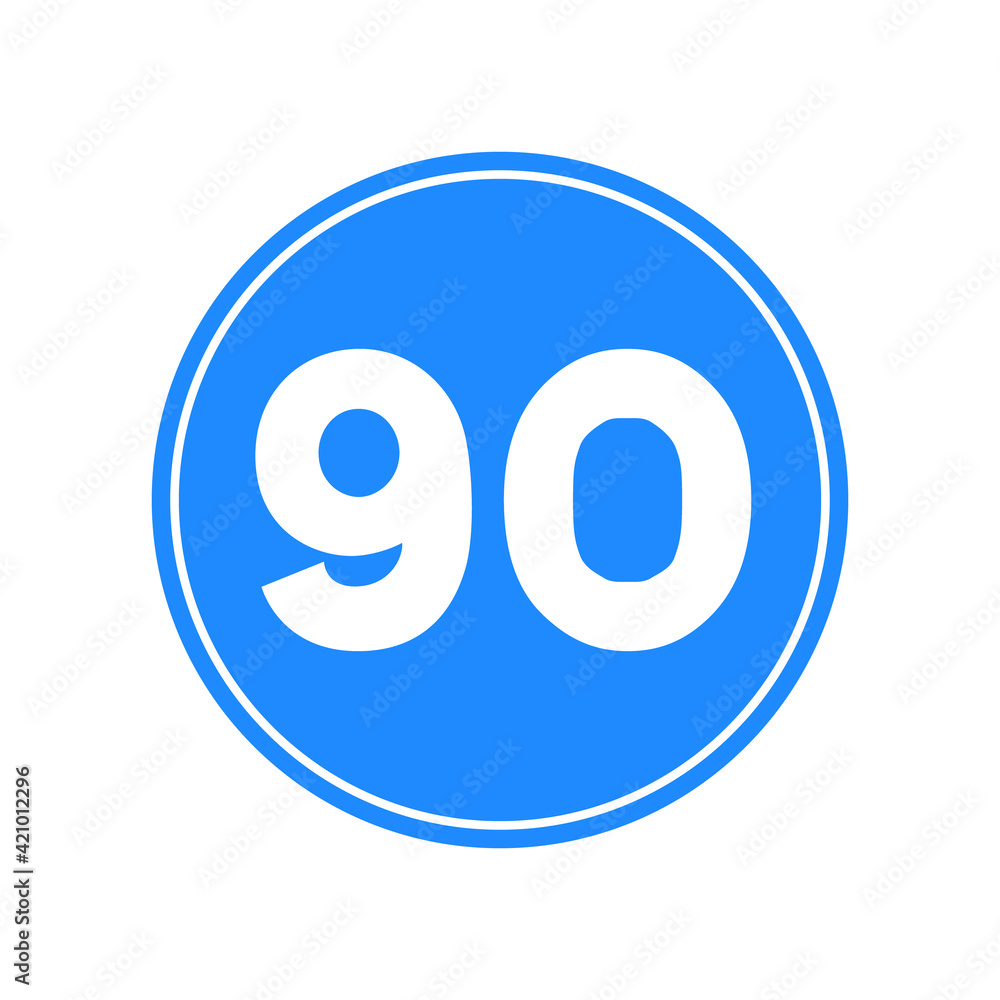 Rounded traffic signal in blue and white, isolated on white background. Minimum speed of ninety Rounded traffic signal in blue and white, isolated on white background. Minimum speed of ninety