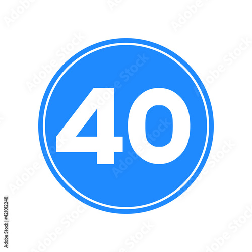 Rounded traffic signal in blue and white, isolated on white background. Minimum speed of forty