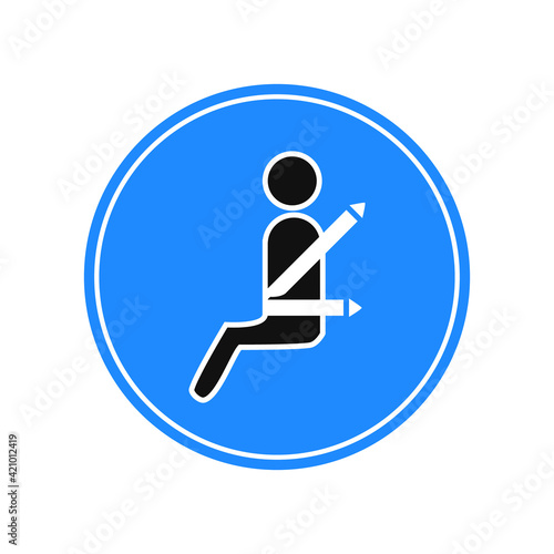 Rounded traffic signal in blue and white, isolated on white background. Compulsory to wear seat belt