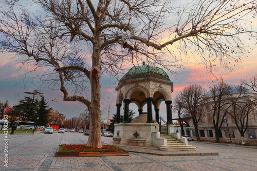 (Istanbul - Turkey 25 February 2021) German Fountain (Deutsche Brunnen) in Sultanahmet Square. German Emperor II. Wilhelm made in Istanbul to hediyesidir.almaya mounted brought to Turkey.