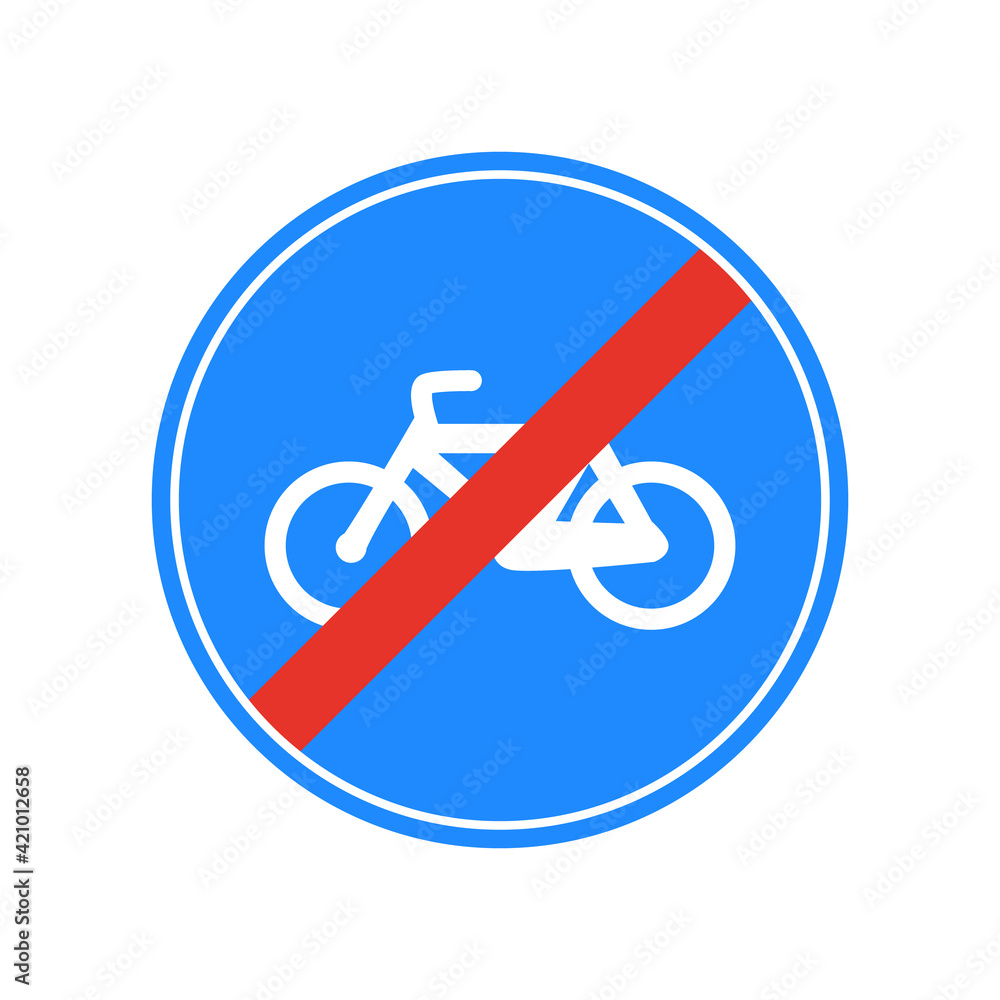 Rounded traffic signal in blue, red and white, isolated on white background. End of compulsory road for cycles Rounded traffic signal in blue, red and white, isolated on white background. End of compulsory road for cycles