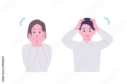 驚く男女