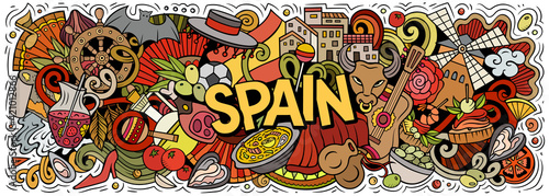 Spain hand drawn cartoon doodles illustration.