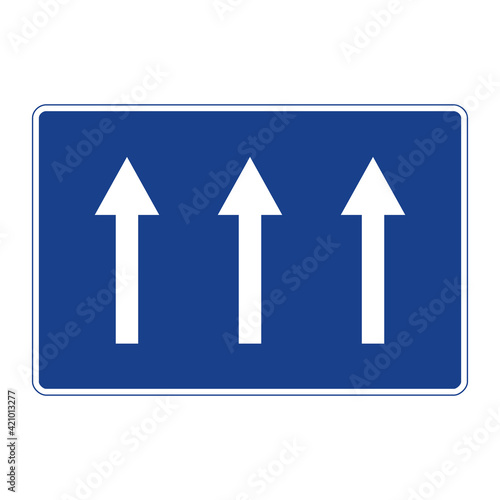 Rectangular traffic signal in blue and white, isolated on white background. One way road