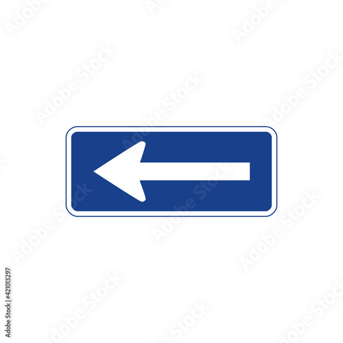 Rectangular traffic signal in blue and white, isolated on white background. One way road