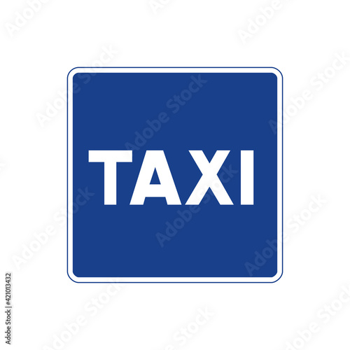 Square traffic signal in blue and white, isolated on white background. Place reserved for taxis