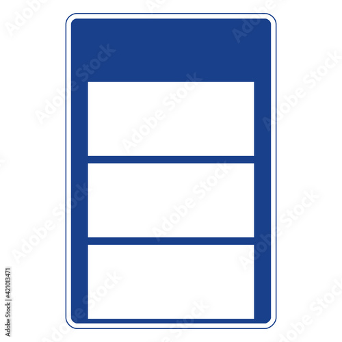 Rectangular traffic signal in blue and white, isolated on white background. Passability in mountain pass. Blanked version