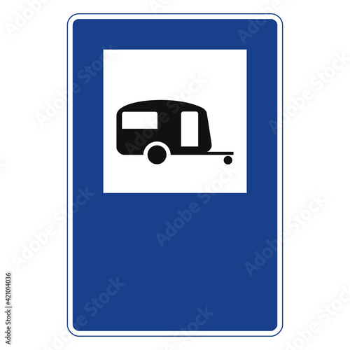 Rectangular traffic signal in blue and white, isolated on white background. Caravan plot