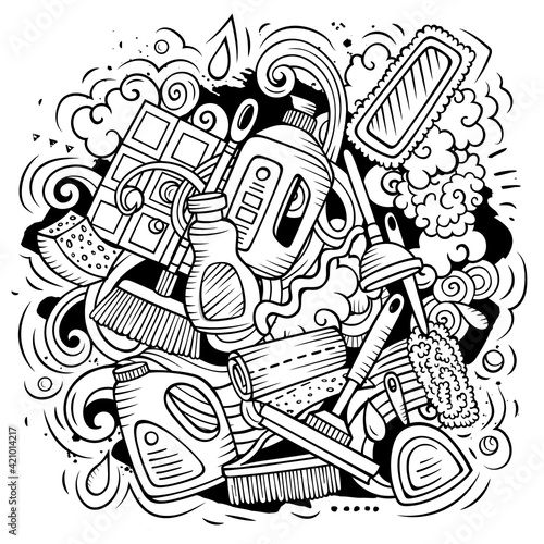 Cleaning cartoon vector doodle design