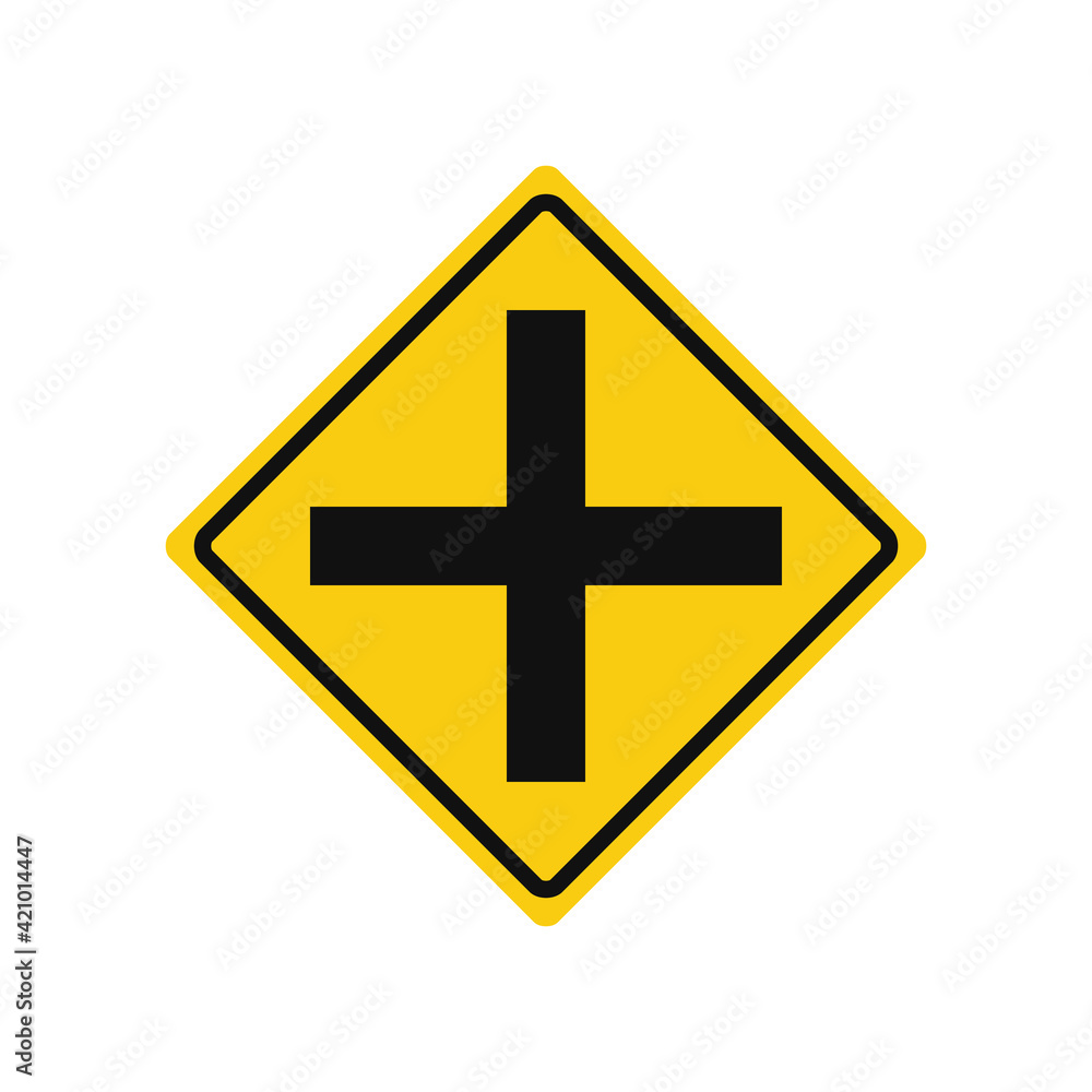 Rhomboid traffic signal in yellow and black, isolated on white background. Warning of crossroad Rhomboid traffic signal in yellow and black, isolated on white background. Warning of crossroad