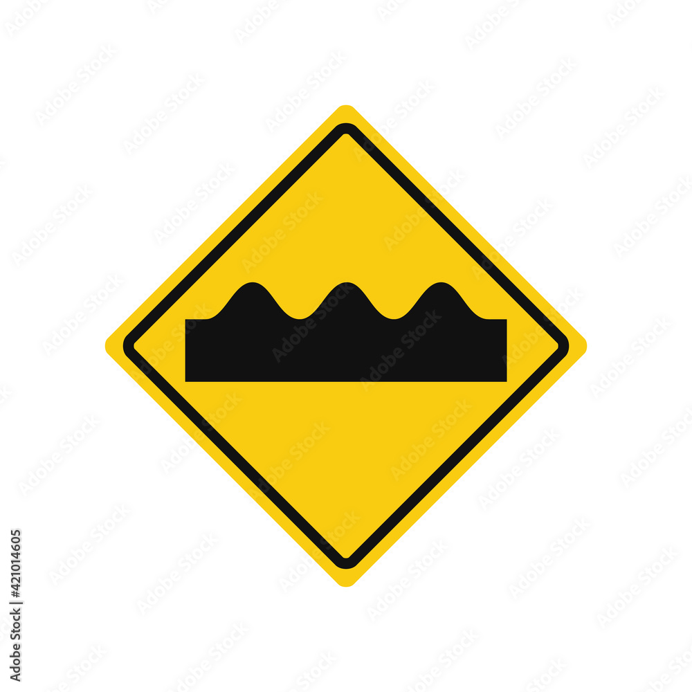 Rhomboid traffic signal in yellow and black, isolated on white background. Warning of humb or rough road Rhomboid traffic signal in yellow and black, isolated on white background. Warning of humb or rough road