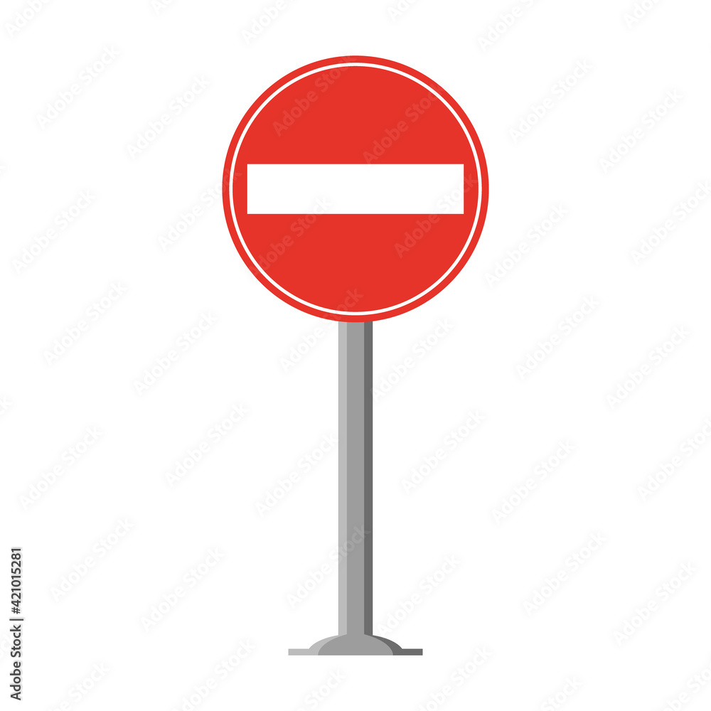 Rounded traffic signal in red and white, with stick and isolated on white background. Entry prohibited Rounded traffic signal in red and white, with stick and isolated on white background. Entry prohibited