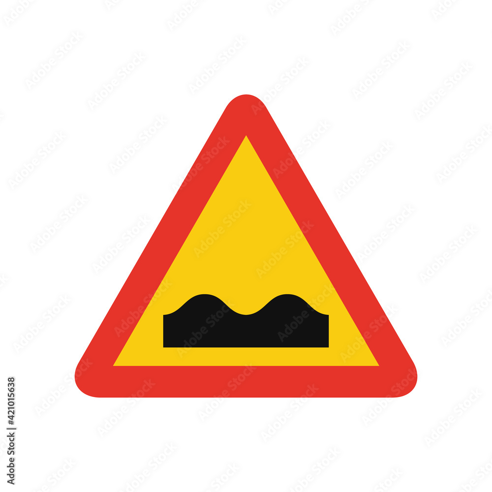 Triangular traffic signal in yellow and red, isolated on white background. Temporary warning of humb or rough road Triangular traffic signal in yellow and red, isolated on white background. Temporary warning of humb or rough road