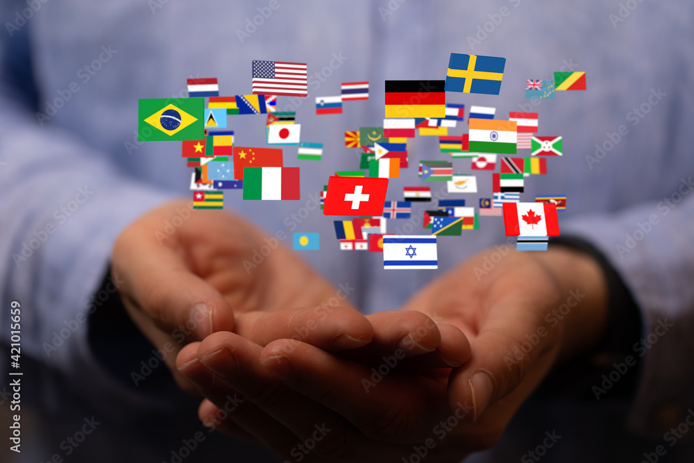 World map with all states and their flags,3d render. World map with all states and their flags,3d render.