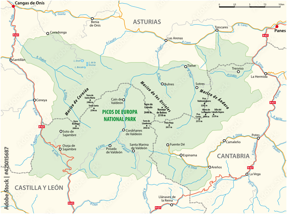 vector map of the Spanish National Park Picos de Europa