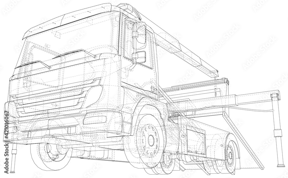 Wire-frame line illustrations of tow trucks. EPS10 format. Vector created of 3d.
