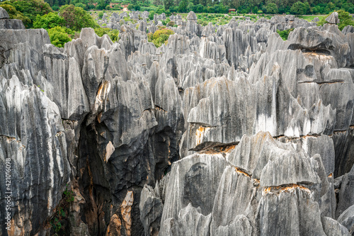 Full frame scenic view of Shilin major limestone rock formations in Shilin stone forest park Yunnan China
