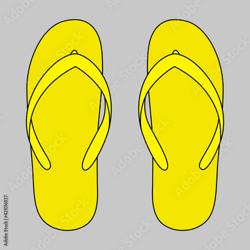 Top View Blank Yellow Flip Flop Sandal Shoes Template Vector.